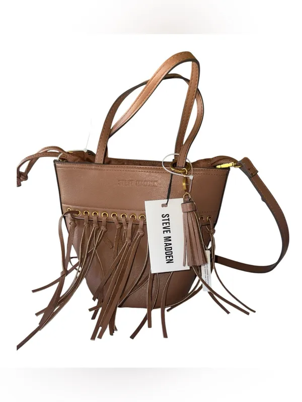 NWT $118 Steve Madden Fringe Bucket Bag Nutshell Tan Crossbody or Tote Bag - Image 7