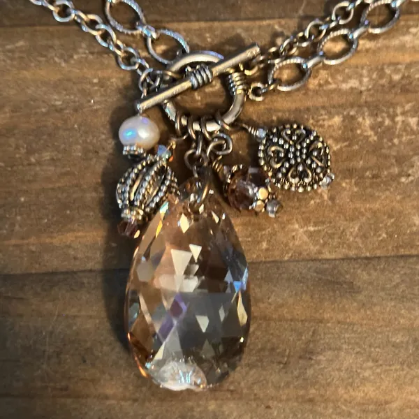 Rhonda Rox double chain crystal teardrop and charms toggle necklace - Image 3