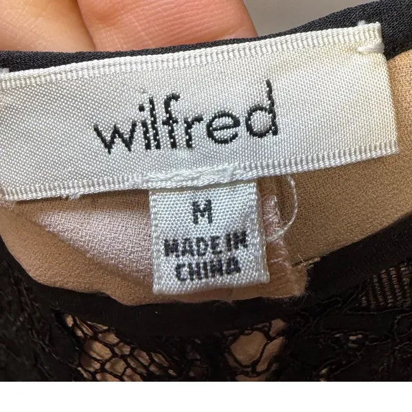 Wilfred Aritzia Black Lace Shift Dress Nude Lining Eyelash‎ Hem Mini Womens Med - Image 3