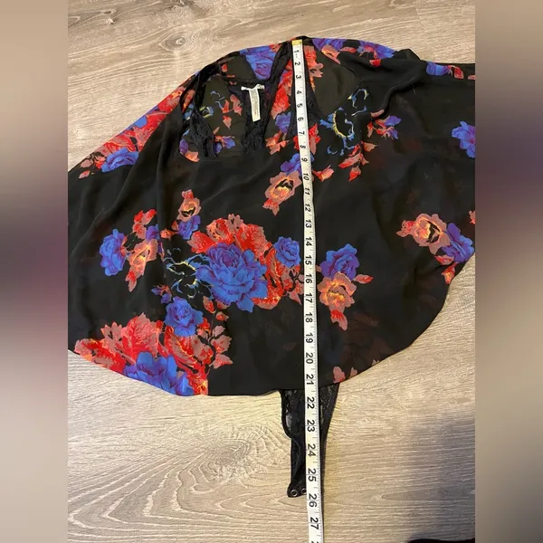 Free People Floral Blouse Bodysuit With Lace Underlay Boho Bohemian Women XS - Image 5