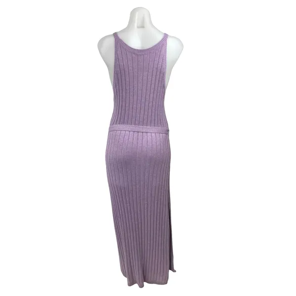 London Purple Wool Ribbed Sleeveless Side Slit Midi Tank Bodycon Sweater Dress M - Image 4