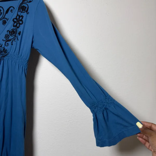 Johnny Was JWLA Women Cotton Tunic Mini Dress L Blue Embroidered Artsy Boho - Image 2