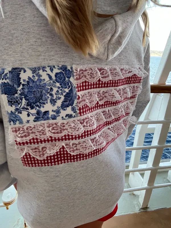 Hanes American Flag Patchwork Hoodie - Image 6