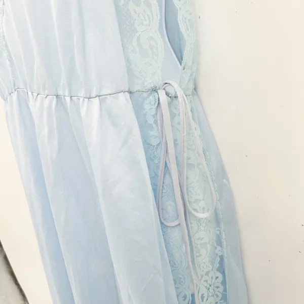 Pandora of California Womens‎ Vintage 70s Blue Lace Trim Coquette Nightgown XL - Image 6
