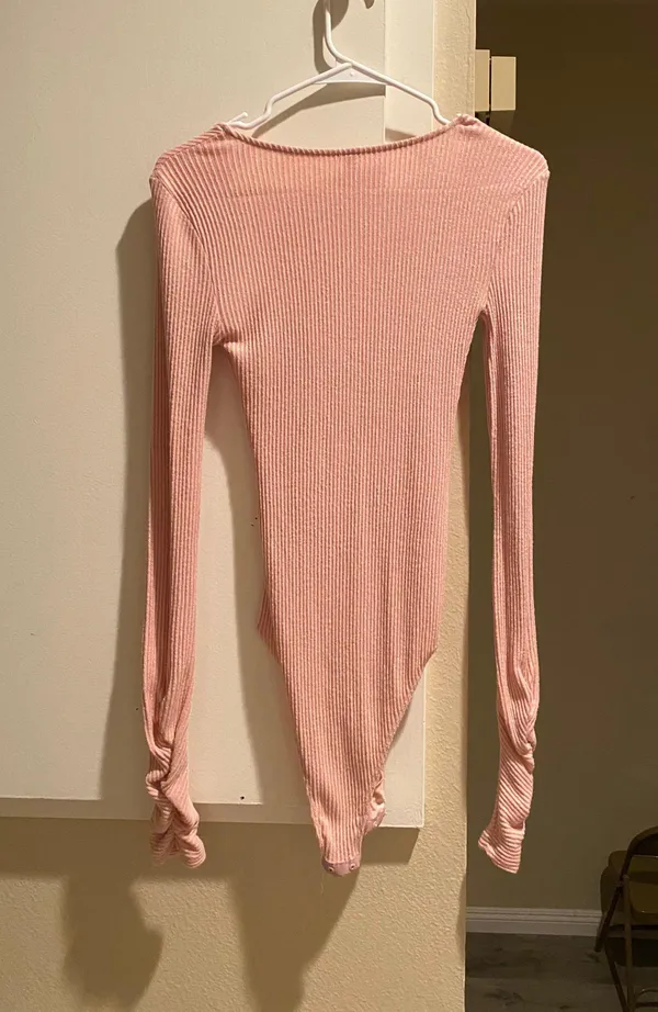 Pink Long Sleeve V Neck Bodysuit - Image 5