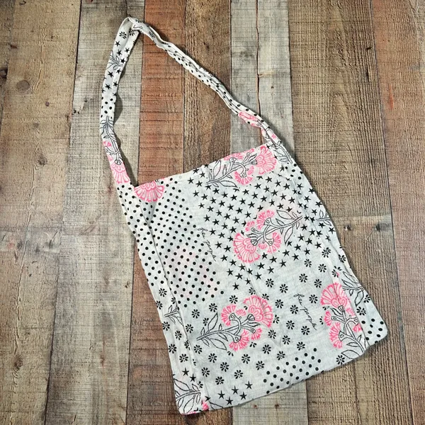 Free People Mixed Print Gauze Hobo Bag Tote Bag Pink Floral Stars Polka Dot Boho - Image 4