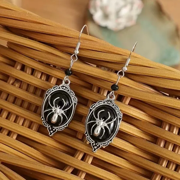Gothic Retro Style Black Gemstone Spider‎ Earrings Faux Fashion Jewelry - Image 7