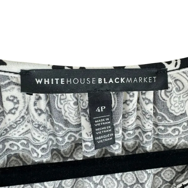 White House Black Market Black White V-Neck 3/4‎ Bell Sleeve Mini Dress Size 4P - Image 5