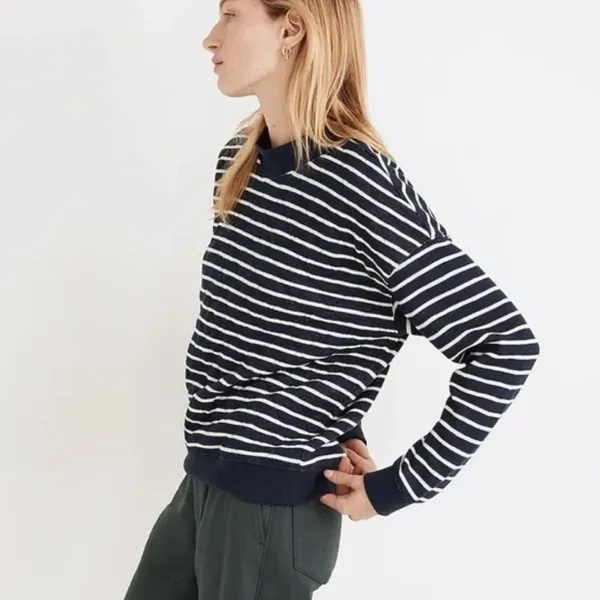 MADEWELL Striped Quilted Sweatshirt Pullover Sweater Top - Image 2