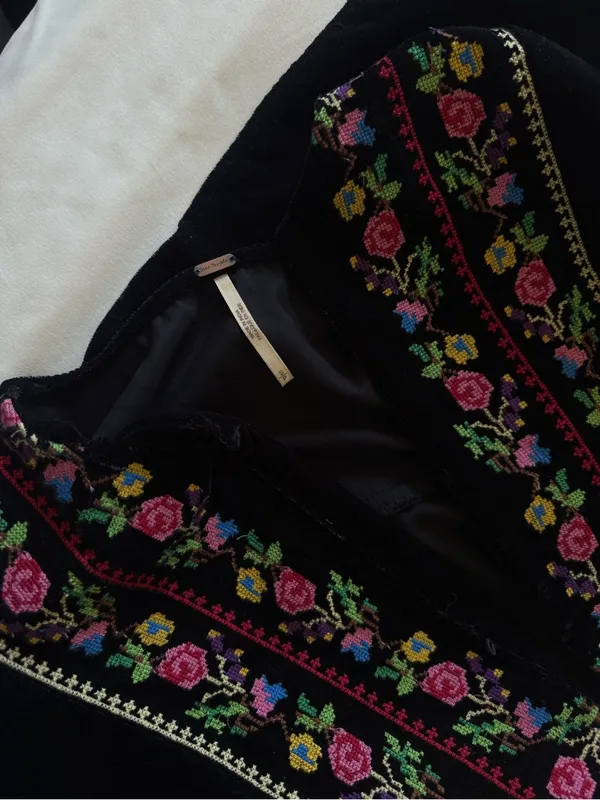 FREE PEOPLE | Black Velvet Tunic/Dress with Colorful Floral Embroidery - Image 6