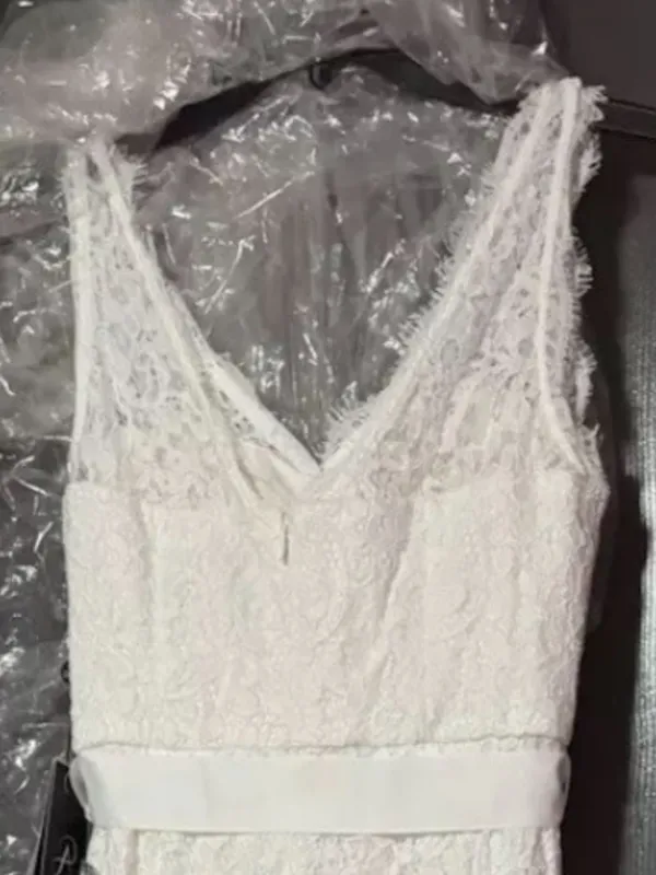 Adrianna Papell V-Neck Long Bridal Dress NWT Size 2 Coquette Bow Lace - Image 10