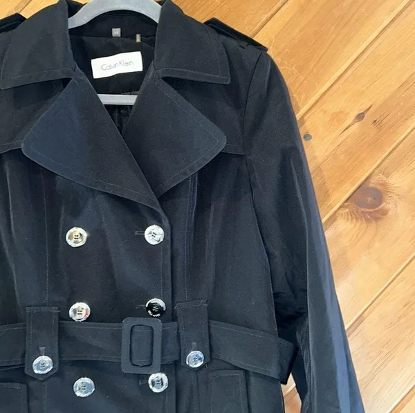 Calvin Klein Black Double Breasted Button Rain Jacket Trench Coat - Image 3