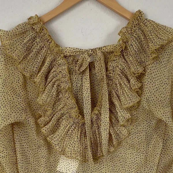 Endless Rose Yellow Ruffle V Neck Empire Waist Blouse Small Sunny - Image 6