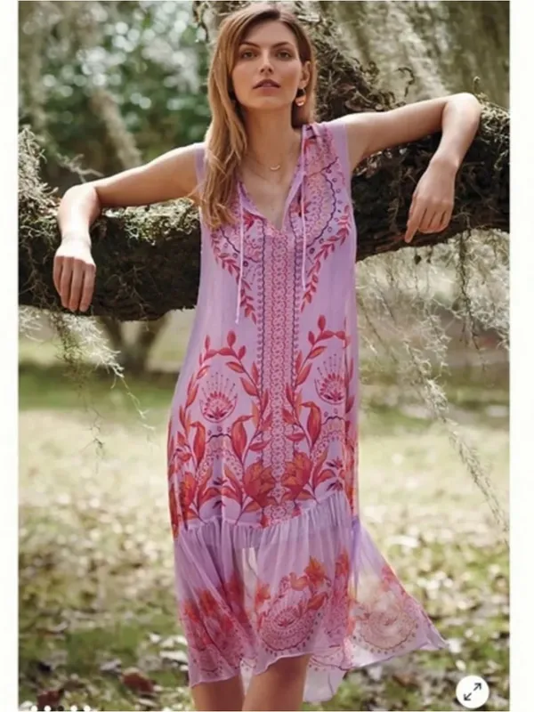 Anthropologie Floreat Wisteria Silk Sheer Boho Dress - Image 3