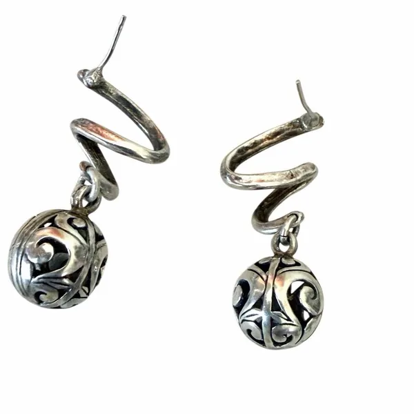Vintage Sterling Silver Balinese Filigree Sphere Dangle Earrings - Image 7