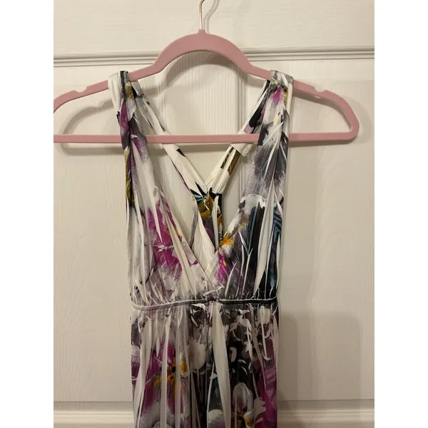 Doki Geki Watercolor Floral Maxi Dress Purple Racerback Empire Waist Resort, S - Image 4