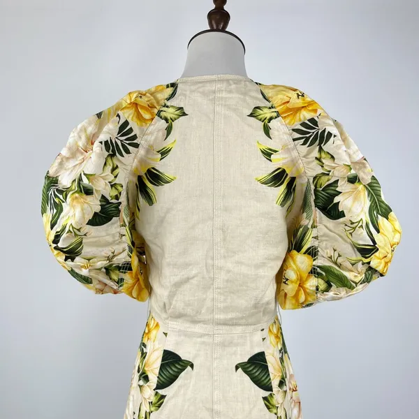 NWOT Farm Rio Linen Sand Garden Cascade Puff Sleeves Mini Dress Size L - Image 9