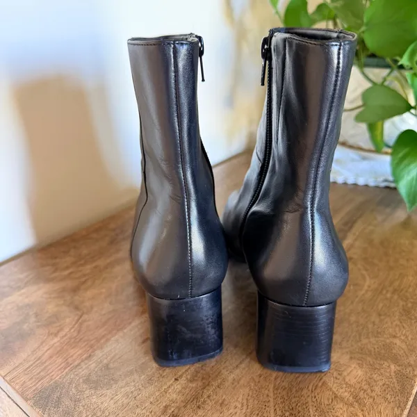 Easy Spirit Ankle Boots Womens Black Leather Square Toe Block Heel Side Zip - Image 3