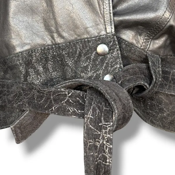 Vintage 80s Black Leather Jacket Suede Embossed Oversized Batwing Belted Moto - Image 4