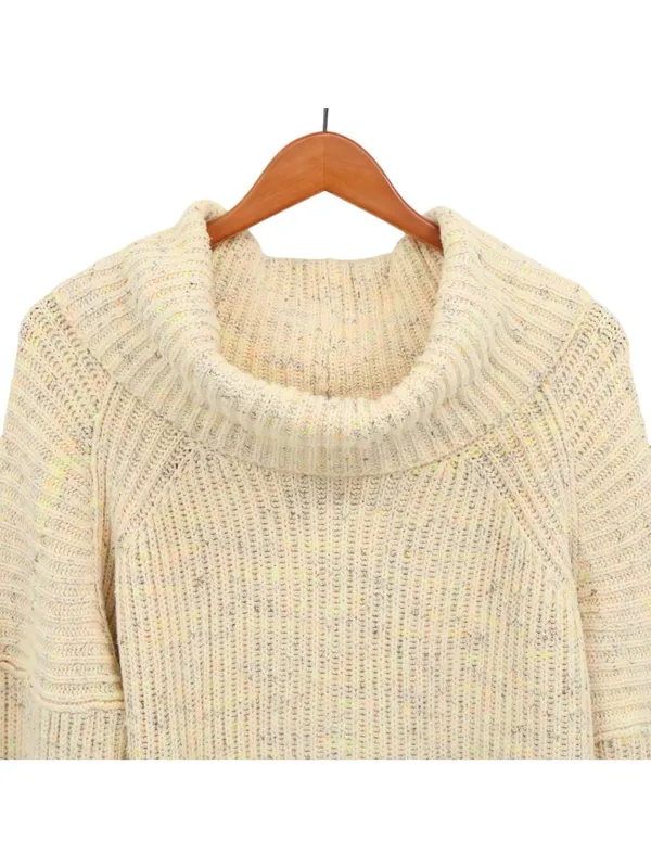 Free People Leo Sassy Peach Speckled Slouchy Turtleneck Oversized Sweater S - Image 4