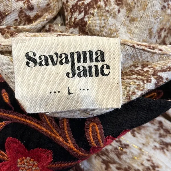 Savanna Jane Boho Floral Embroidered Gold Thread Long Sleeve Fall Blouse Size L - Image 7