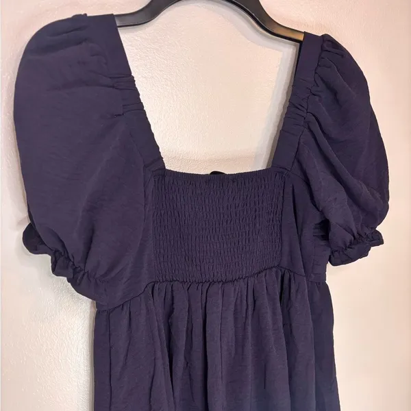 Crystal Doll Juniors' Square-Neck Puff-Sleeve Mini Dress Size Small - Image 5