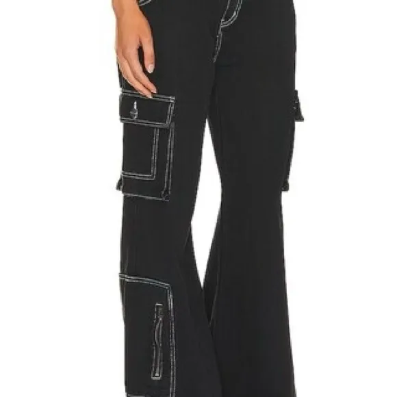 Superdown Natt Baggy Cargo Black Wide Leg Jeans Size XS - Image 2