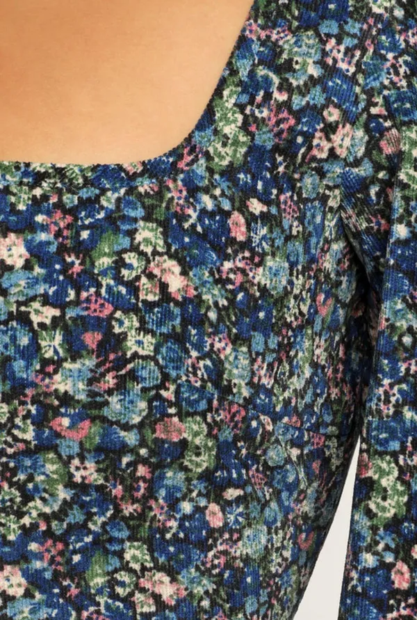 Lulus Floral Corduroy Ballon Sleeve Crop Top - Image 3