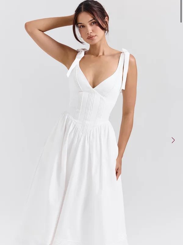 HOUSE OF CB HATTIE White Pin Tuck Cotton Midi Sundress Size XL - Image 2