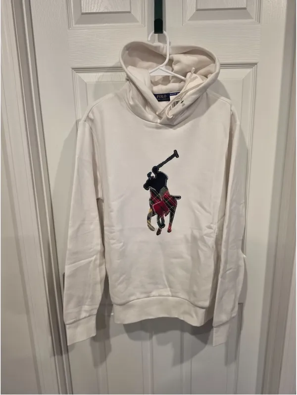 NWT Ralph Lauren White Polo Player Hoodie with Embroidered Logo Size-M - Image 3