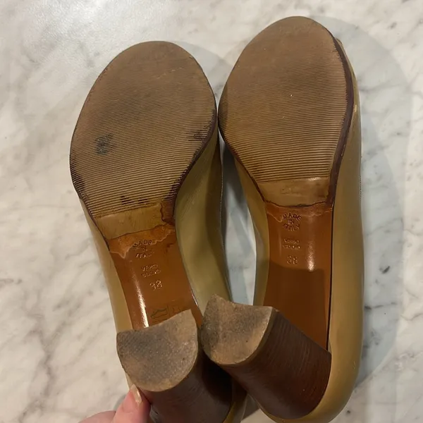 Studio pollini Elegant Tan Peep-Toe Heels khaki tan sz 38 made in Italy - Image 8