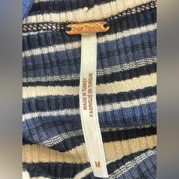 Free People Navy and Cream Striped Turtleneck Sweater - Image 8