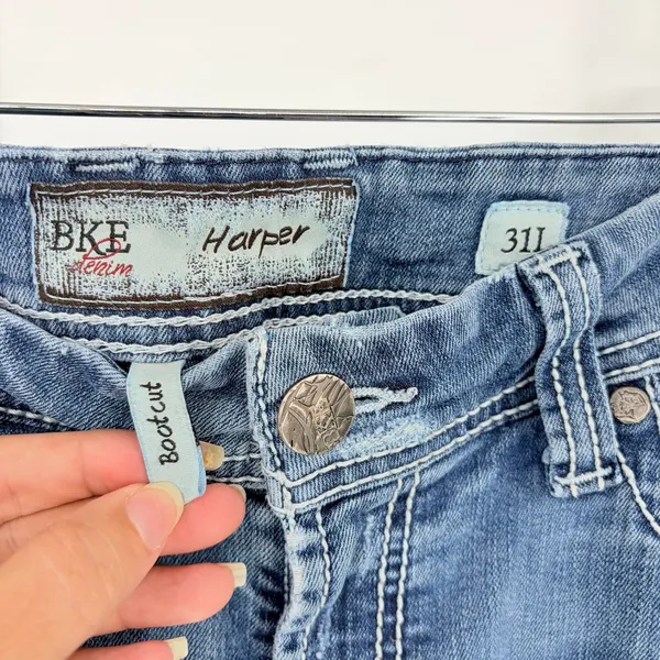 BKE Harper Distressed Bootcut Jeans Sz 31Lx33.5 Embroidered Buckle Y2K Country - Image 11