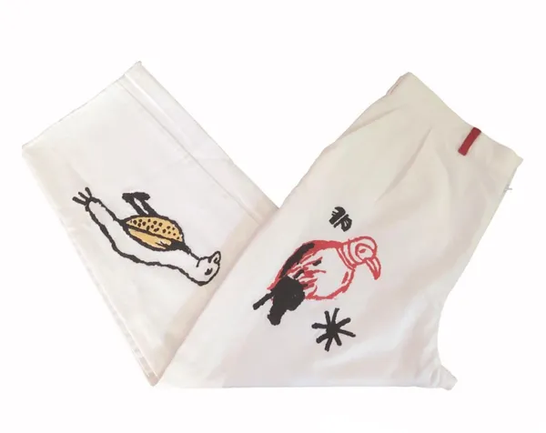 White Embroidered Ankle Pants Size L - Image 3