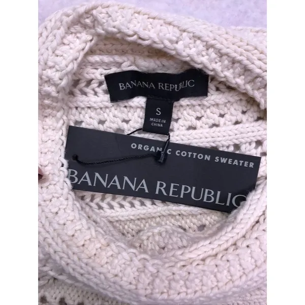 Banana Republic Organic Cotton Sweater Tank Womens‎ Small Cream Crochet Knit - Image 2