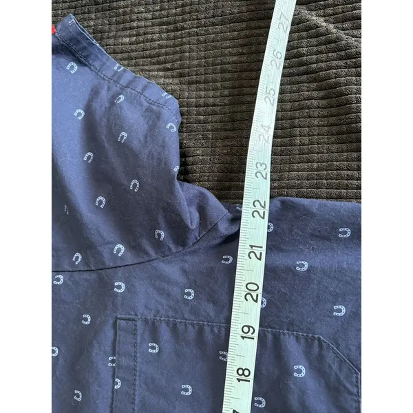 Dickies Scrub Top Navy/Horseshoes Print Short Sleeve V Neck‎ Pockets Size M - Image 6