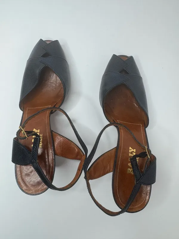 Bally Navy Blue Leather Heels Size 6D Black - Image 3