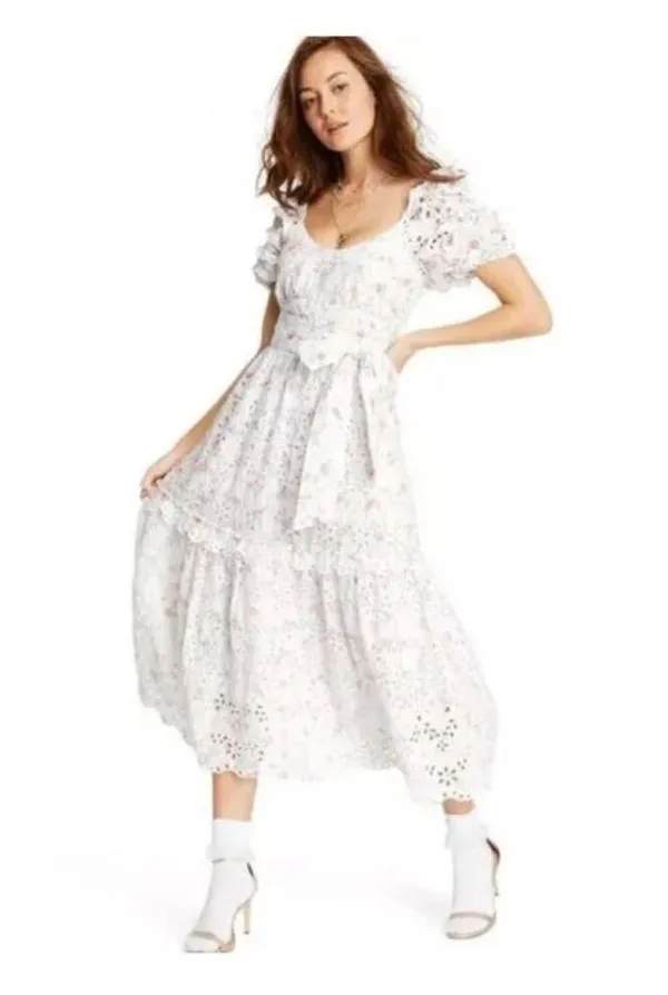 LoveShackFancy Clementine Eyelet Dress Size 2 Coquette Floral Girly Midi Length - Image 16