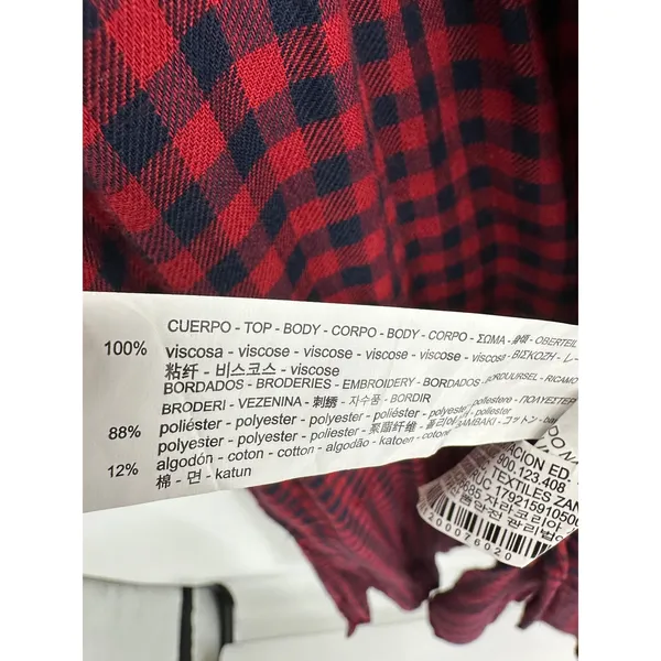Zara Cardigan Women SMALL Red Navy Blue Plaid Button Front Maxi Dress Duster‎ - Image 10