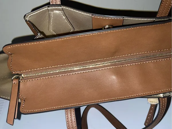 Nine West Cognac 3 compartment Tote with Charm Accent NWOT - Image 4