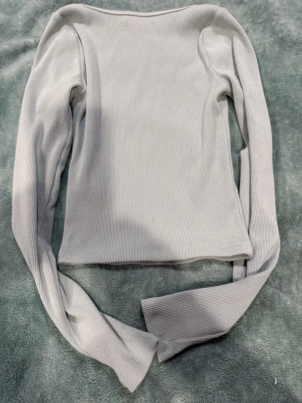 Hollister Ribbed Square Neck Long Sleeve Top, Size XXS - Image 3