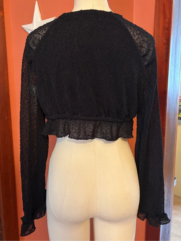 Urban Outfitters Black Sheer Tie-Front Cropped Top/layered sweater - Image 3