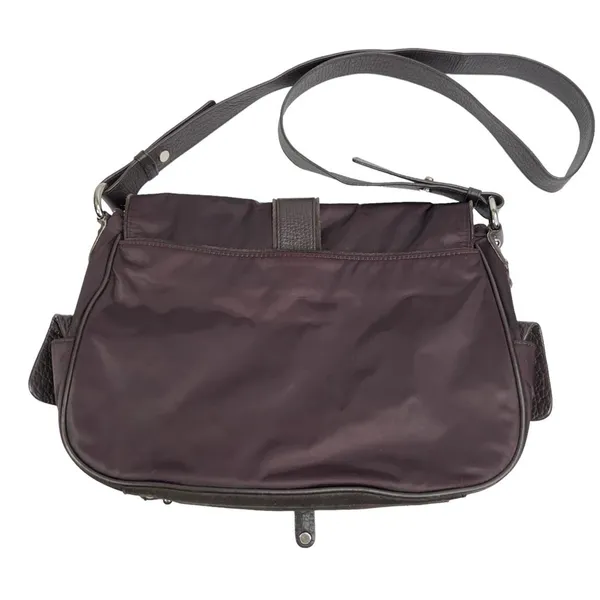 DKNY Brown Suede & Dark Purple Satin Crossbody Purse Bag - Image 3