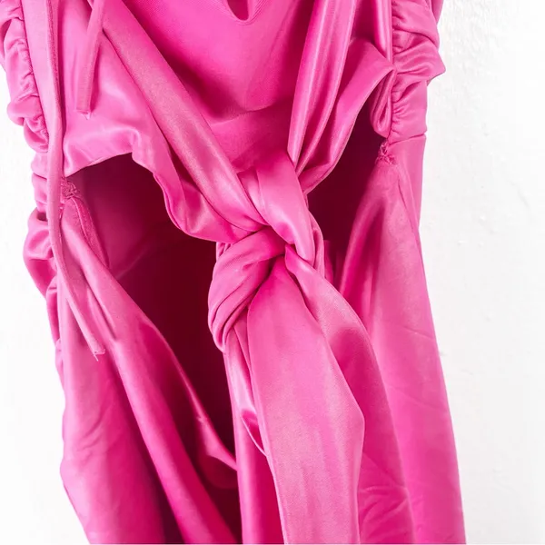 LUCY IN THE SKY Pink Draped Front Ruched Sides Low Back Cutout Mini Dress Small - Image 8