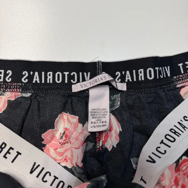 Victoria's‎ Secret Pajama Pants Large Black Pink Rose Floral Logo Waistband - Image 5