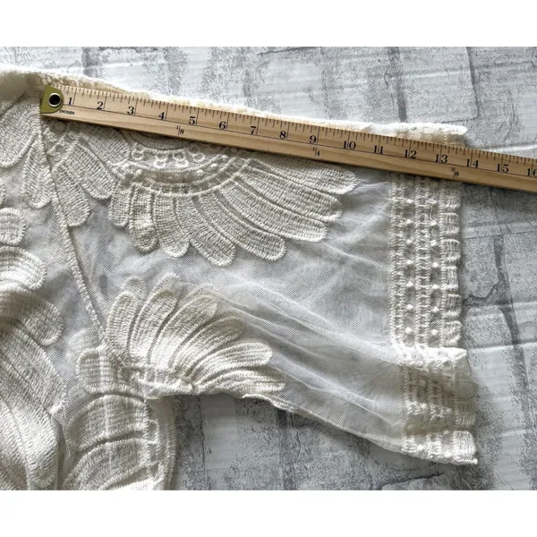Rebellion Again Ivory Lace Bohemian Floral Mandala Embroidery Kimono Duster S - Image 7