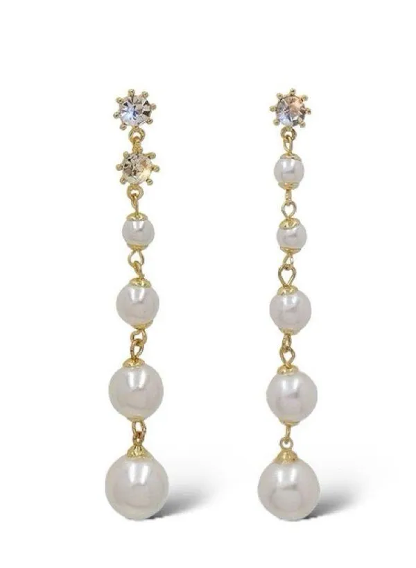 Elegant White Pearl Dangle Drop Earrings for Women - Image 4