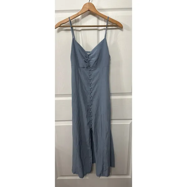 Grade & Gather Button Down Spaghetti Strap Midi Dress in Smoky Blue, S - Image 3