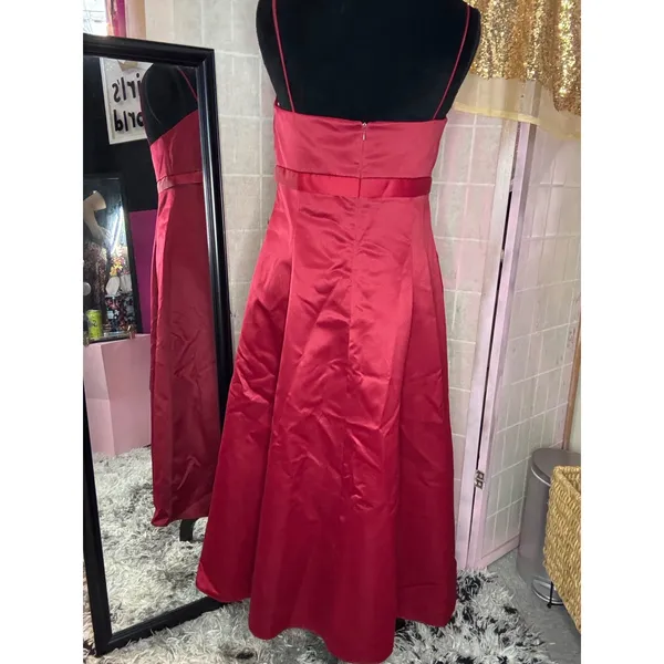Davids Bridal Red‎ Satin A-Line Formal Gown Dress with Bow Waist Size 12 - Image 5