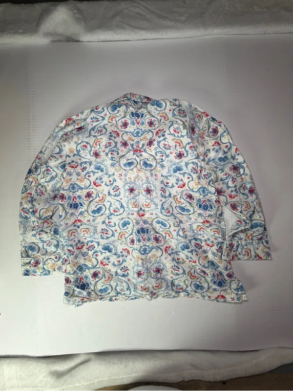 Lauren Ralph Lauren White Floral Paisley Pajama Set with Blue and Red Accents - Image 5